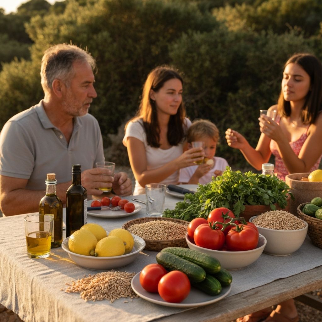 Mediterranean lifestyle with fresh foods and outdoor activity