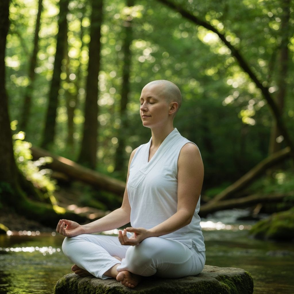 Person meditating in peaceful natural setting