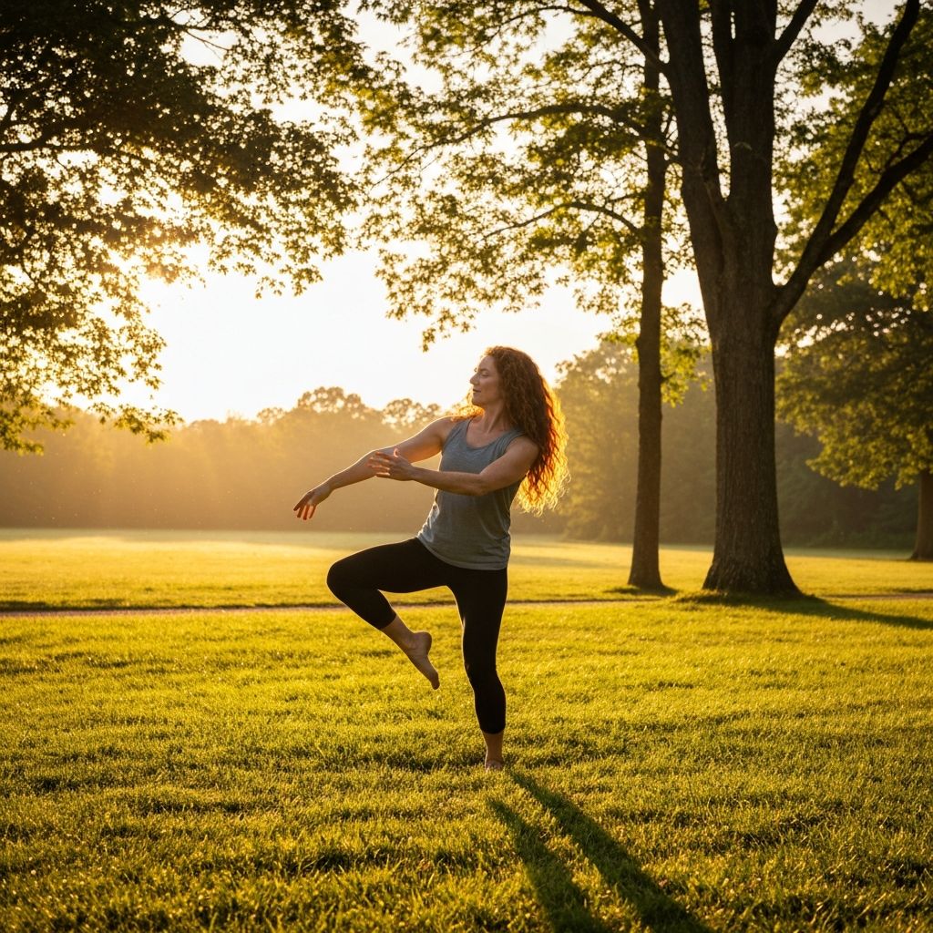 Person practicing outdoor movement and stretching